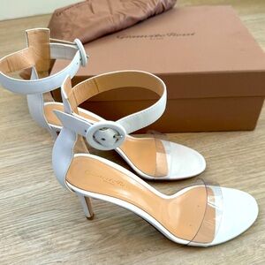 Gianvito Rossi Stella White Leather PVC Plexi Heels w/ Ankle Straps - EU 39.5